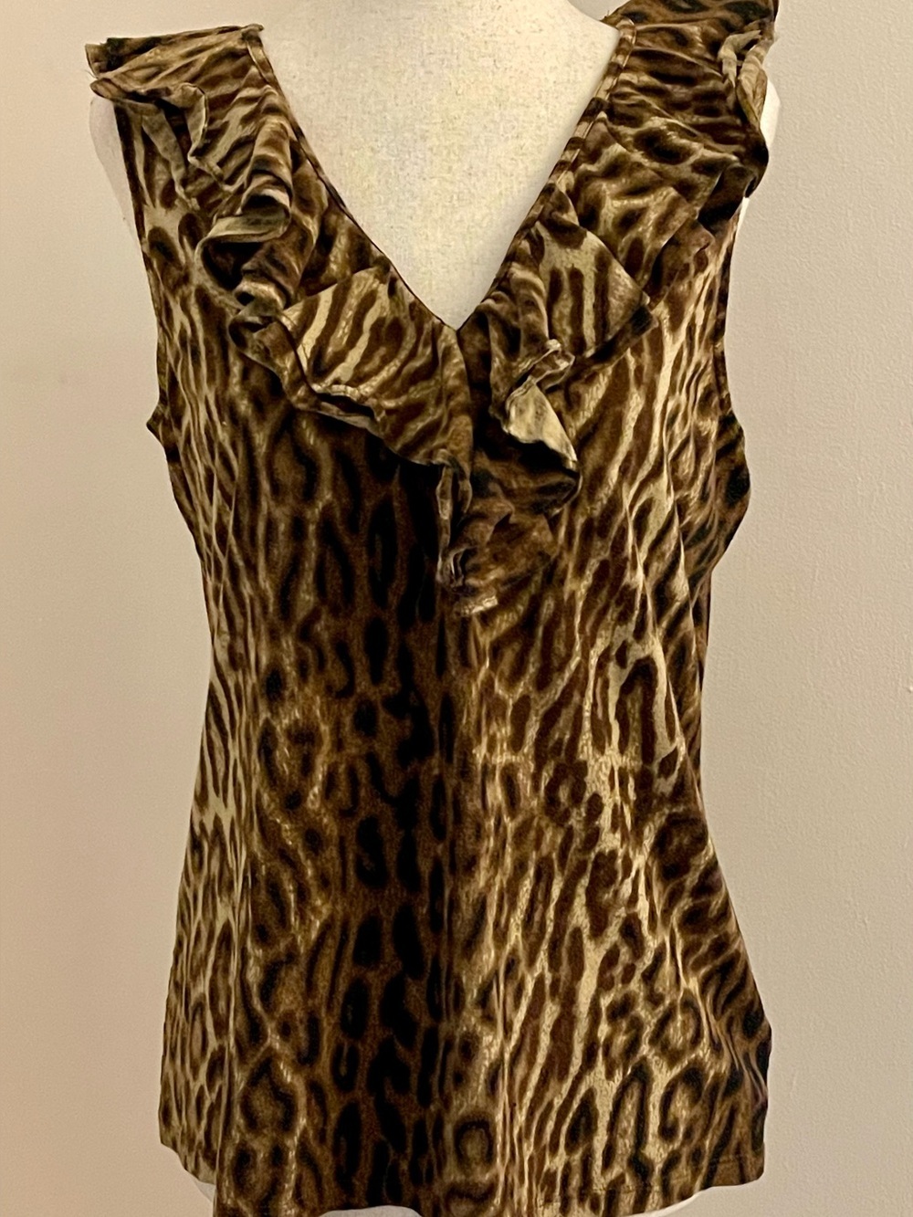 Lauren Ralph Lauren Leopard Print Ruffle Sleeveless Women’s Large Cotton Top